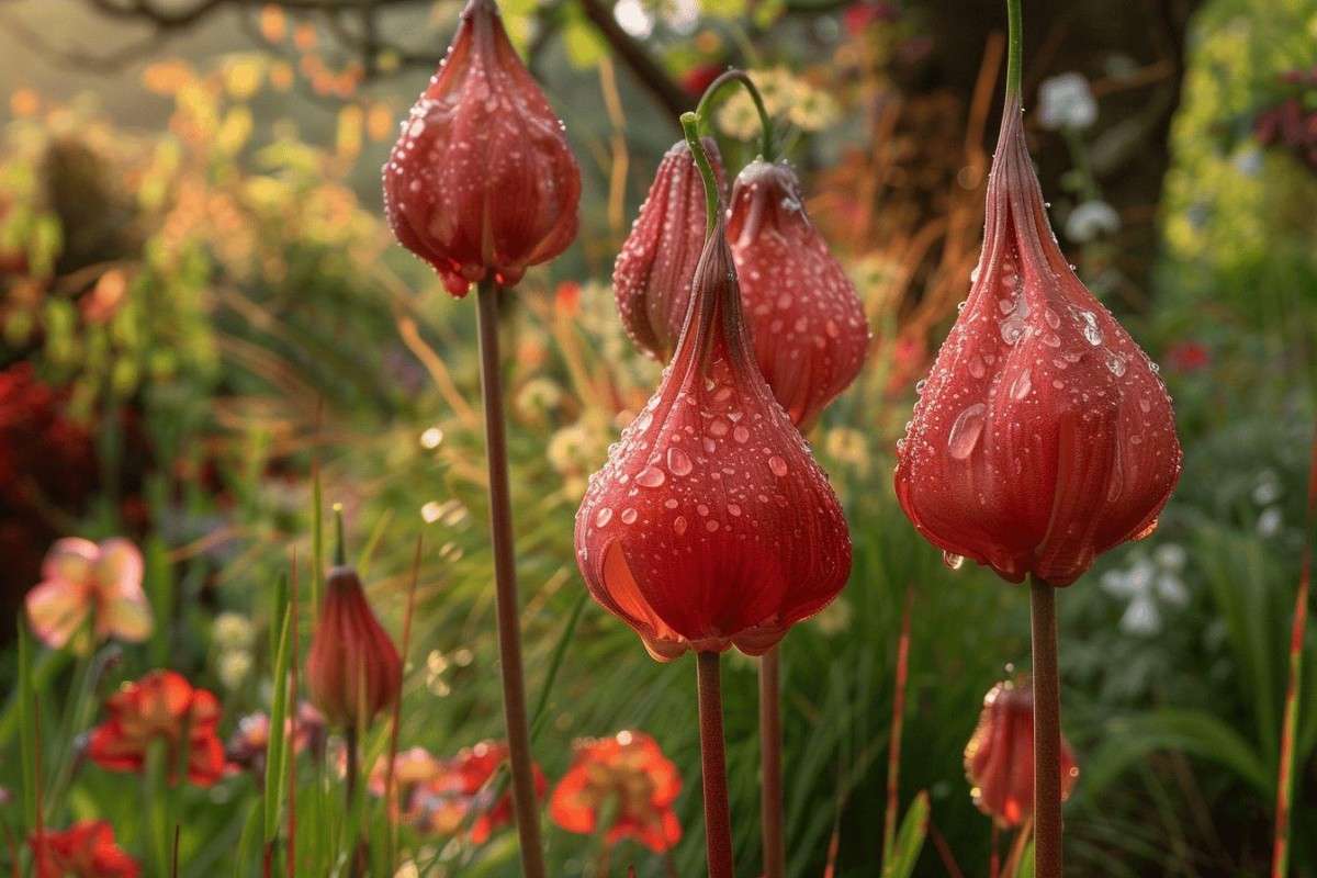 Russelia equisetiformis en cascade avec petites fleurs rouge corail